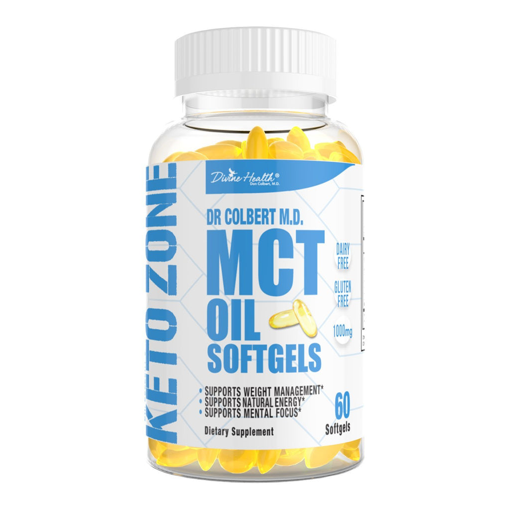 Dr.Colbert's Keto Zone All Natural MCT Oil Softgels 1000mg from Organic Coconuts - 60 Softgels - Ketogenic Approved