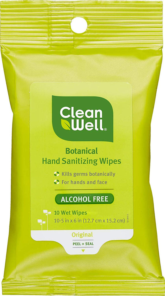 CleanWell Botanical Hand Sanitizing Wipes, Original, 10 count (8 PK) - Travel Size, Alcohol Free, Antibacterial, Kid Friendly, Plant-Based, Nontoxic, Cruelty Free, Moisturizing Formula