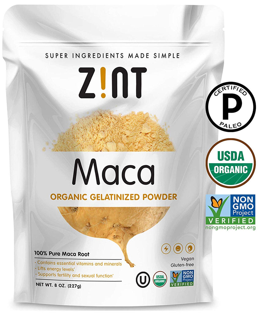 Zint Organic Maca Powder: Paleo Certified, Gelatinized, Non GMO, Yellow Maca Root - Adaptogen Superfood (8 oz)