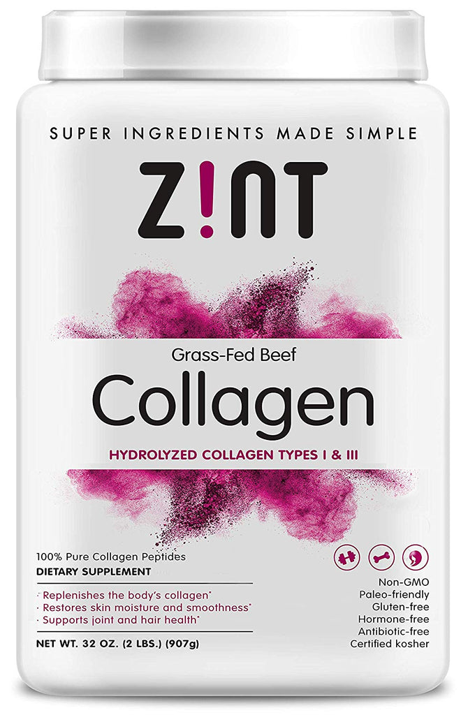 Zint Collagen Peptides Powder XL (32 oz): Paleo-Friendly, Keto-Certified, Grass-Fed Hydrolyzed Collagen Protein Supplement - Unflavored, Non GMO