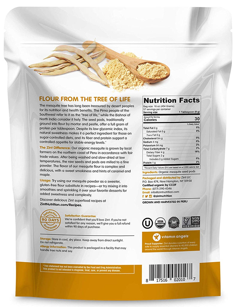 Raw Mesquite Powder by Zint: Organic, Non GMO, Vegan Protein Superfood - Mesquite Beans & Pods - Delicious Gluten Free Flour Substitute (16 oz)