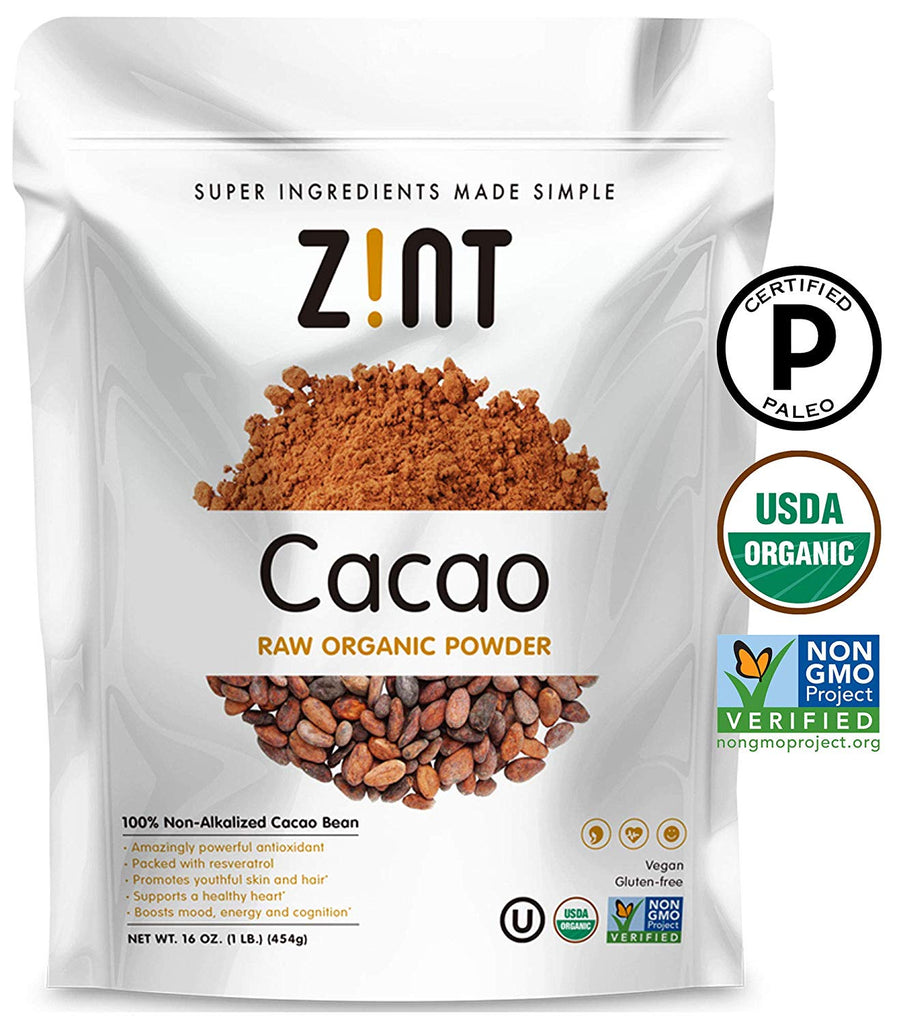 Zint Organic Cacao Powder (16 oz): Raw Non-Alkalized Chocolate With Powerful Antioxidants and Resveratrol