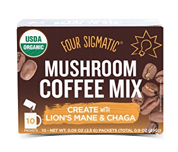 Four Sigmatic Mushroom Coffee - USDA Organic Coffee with Lions Mane and Chaga Mushroom Powder - Productivity, Focus - Vegan, Paleo - 10 Count