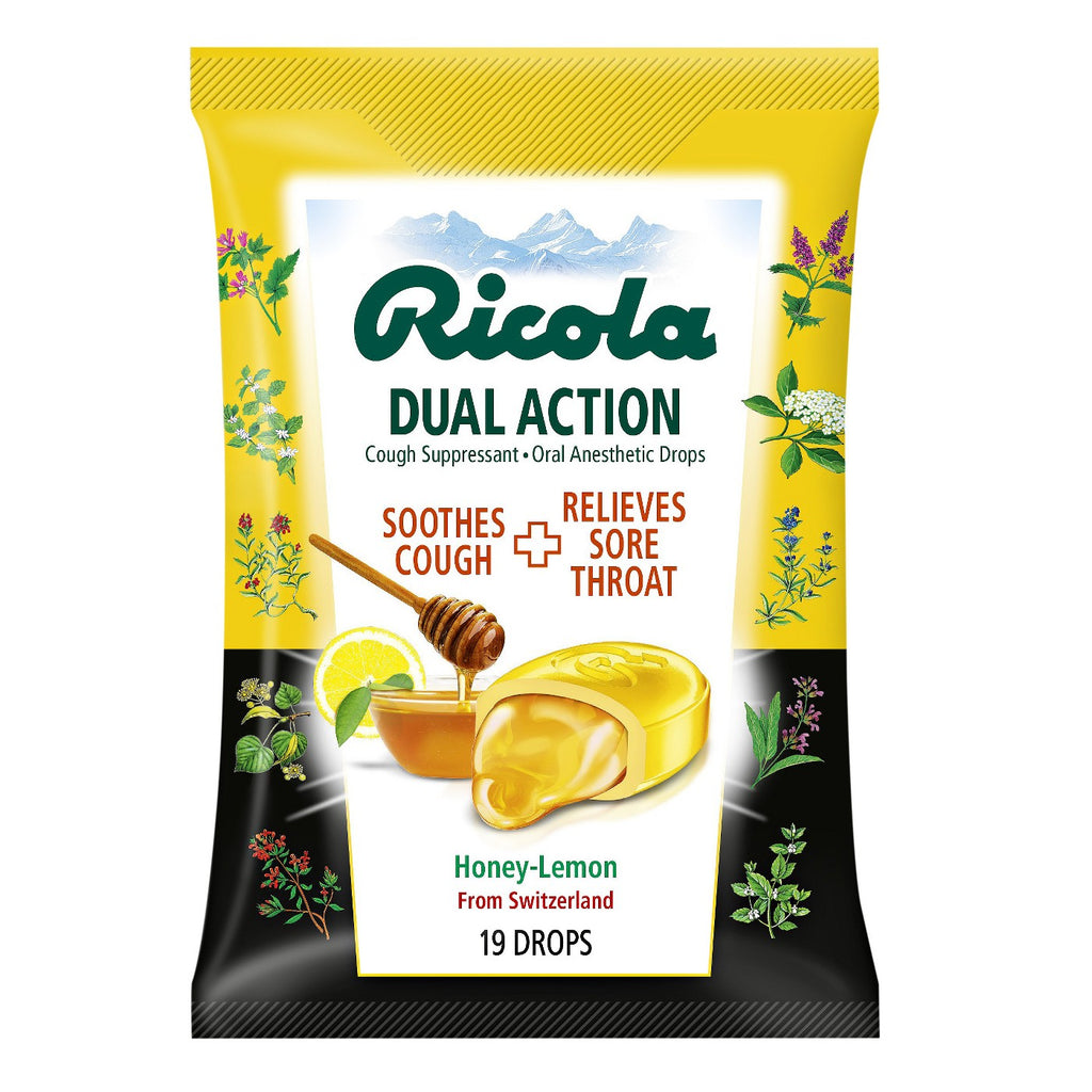 Ricola Dual Action Cough & Sore Throat Relief Drops - Honey Lemon - 19ct