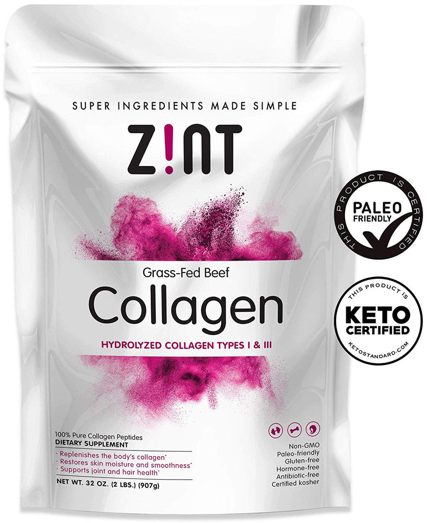 Zint Collagen Peptides Powder (32 oz): Paleo-Friendly, Keto-Certified, Grass-Fed Hydrolyzed Collagen Protein Supplement - Unflavored, Non GMO